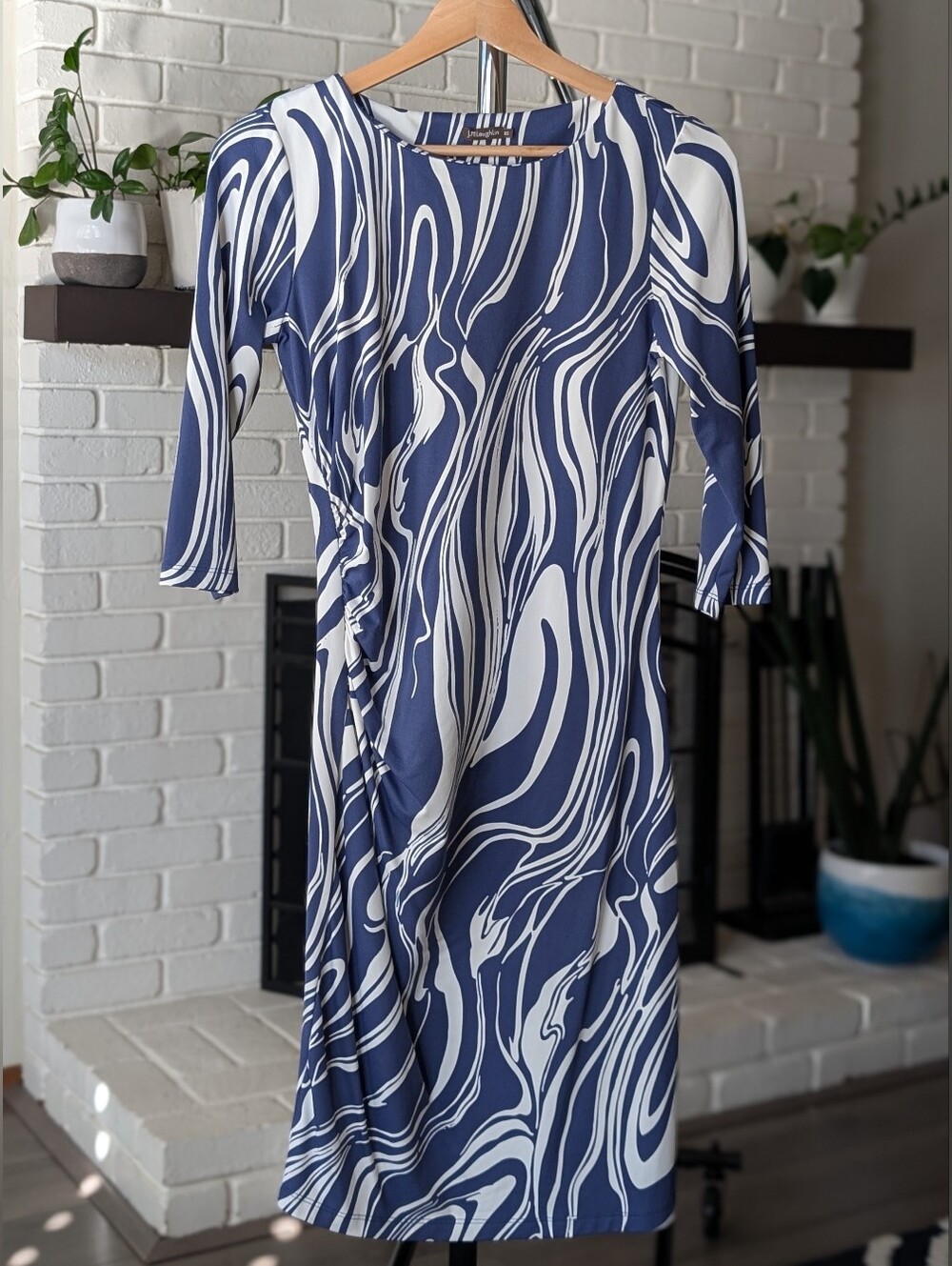 J. McLaughlin Blue & White Swirl Jersey Midi Dress Size XS